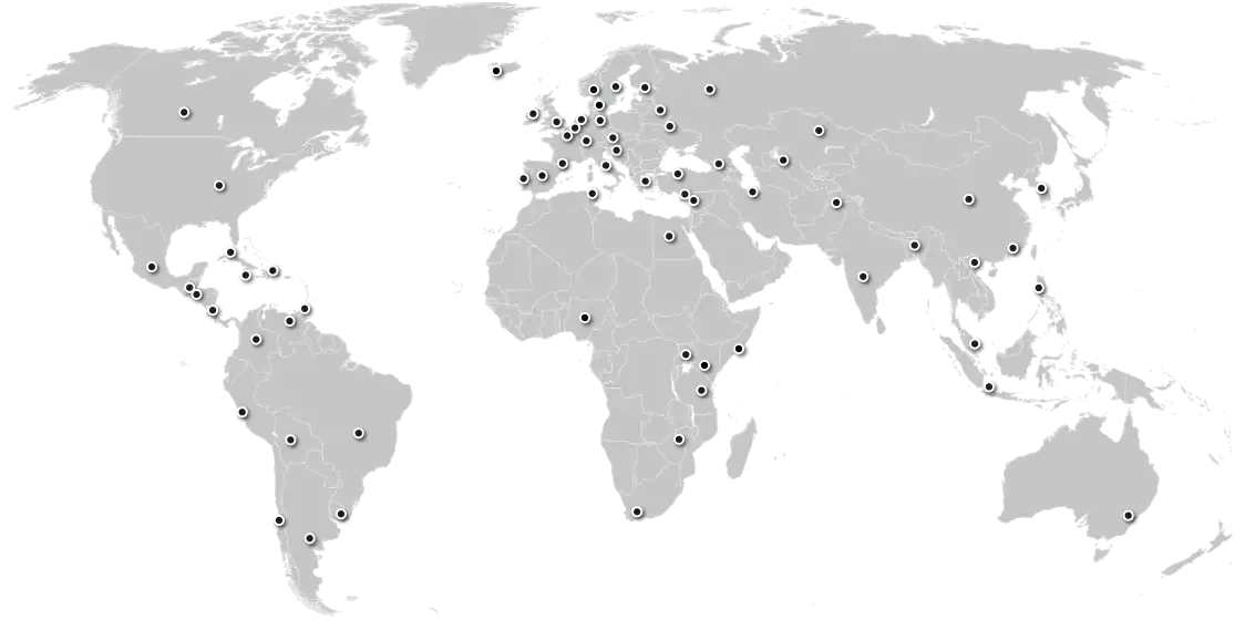 World map of the countries represented